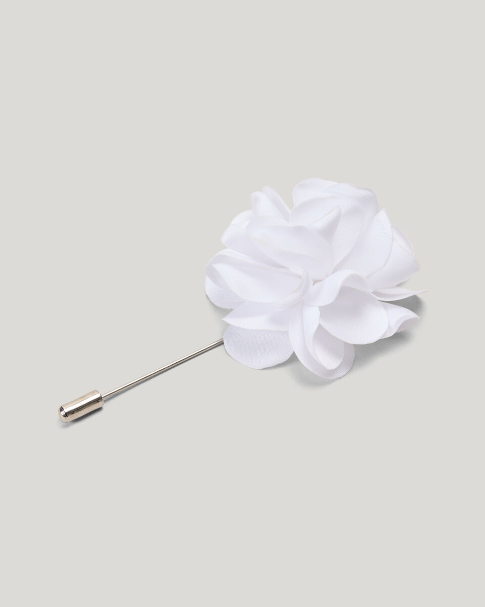 Fabric Flower Lapel Pin, White, hi-res